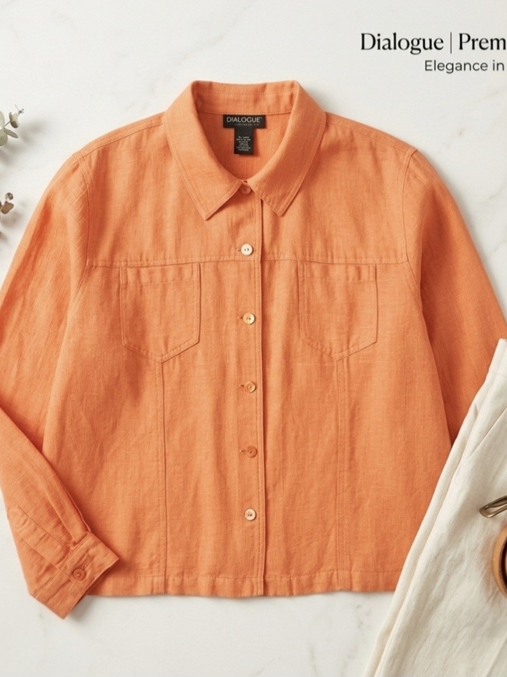 Dialogue VTG Women's Orange Shirt LightDialogue Orange Button-Front Linen Jacket